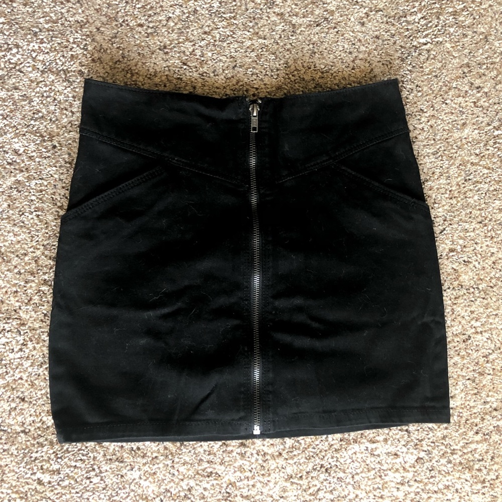 Black, bodycon, zip front mini skirt